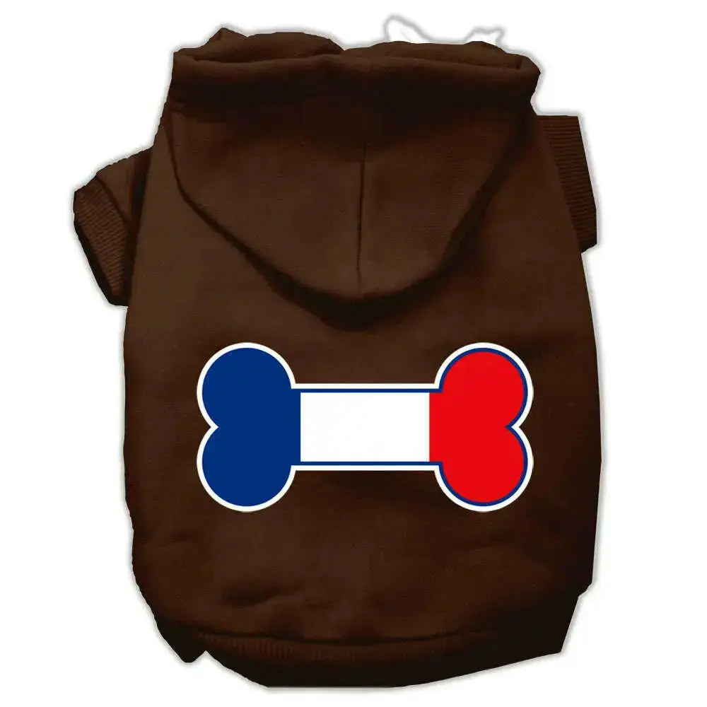 Bone-Shaped-France-Flag-Screen-Print-Pet-Hoodies-Brown-Size-S-GreatEagleInc-318660271