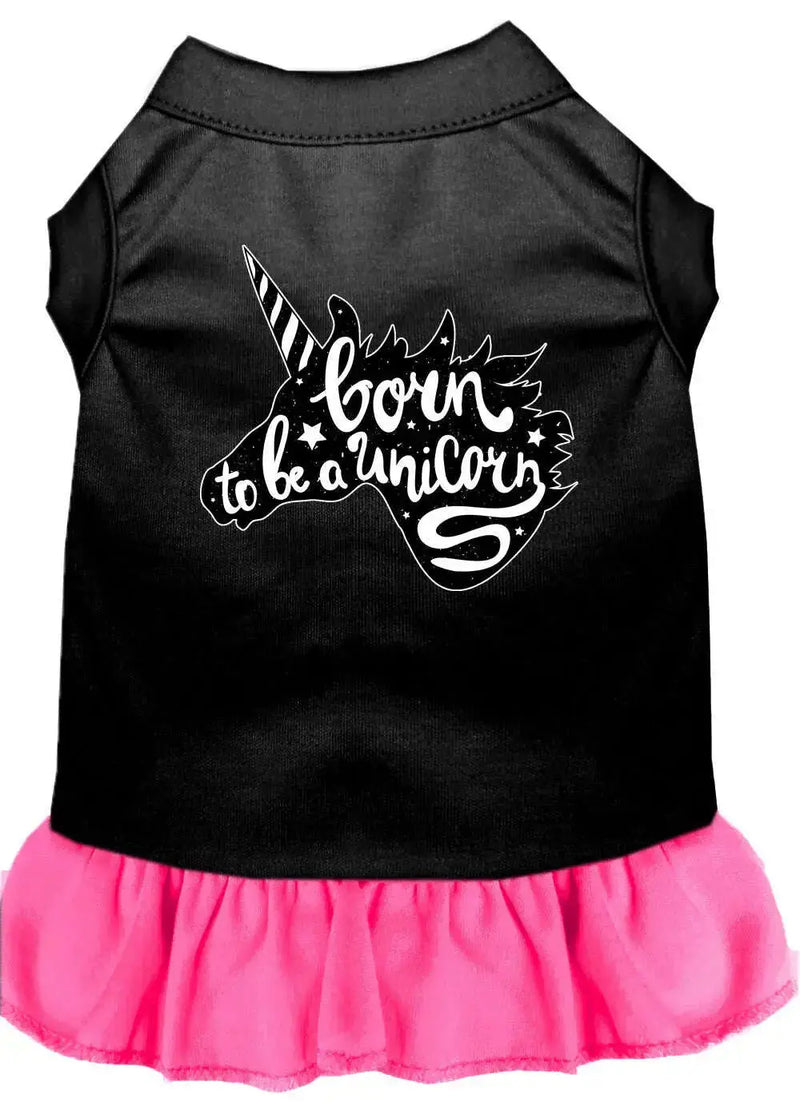 Born-To-Be-A-Unicorn-Screen-Print-Dog-Dress-Black-With-Bright-Pink-Xl-GreatEagleInc-333780485