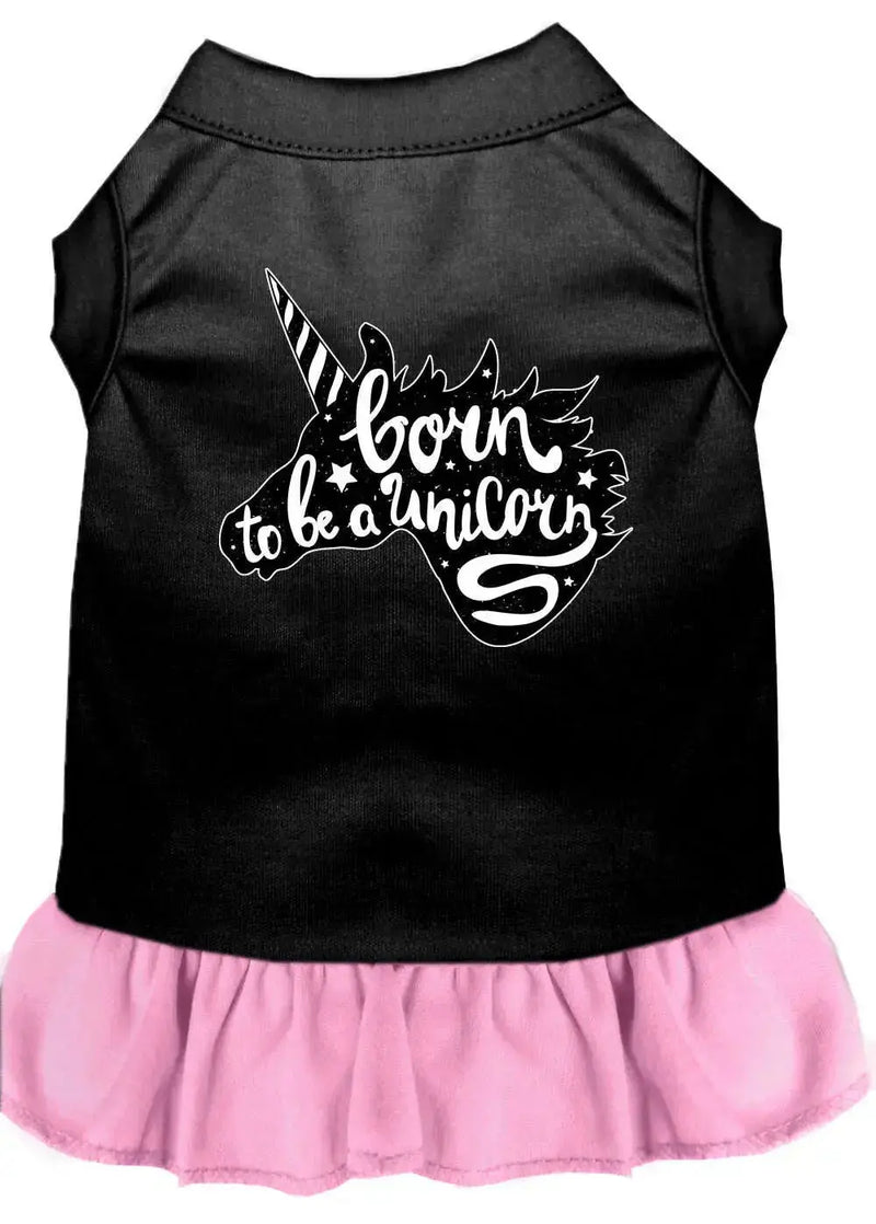 Born-To-Be-A-Unicorn-Screen-Print-Dog-Dress-Black-With-Light-Pink-Med-GreatEagleInc-333801867