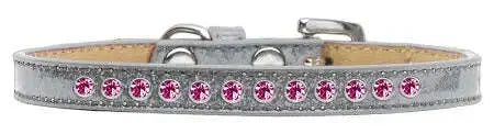 Bright-Pink-Crystal-Size-12-Silver-Puppy-Ice-Cream-Collar-GreatEagleInc-319620654