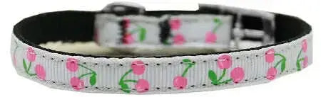 Cherries-Nylon-Dog-Collar-With-Classic-Buckle-3-8_-White-Size-12-GreatEagleInc-333689478