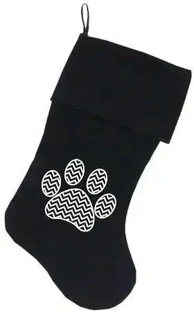 Chevron-Paw-Screen-Print-18-Inch-Velvet-Christmas-Stocking-Black-GreatEagleInc-333735462