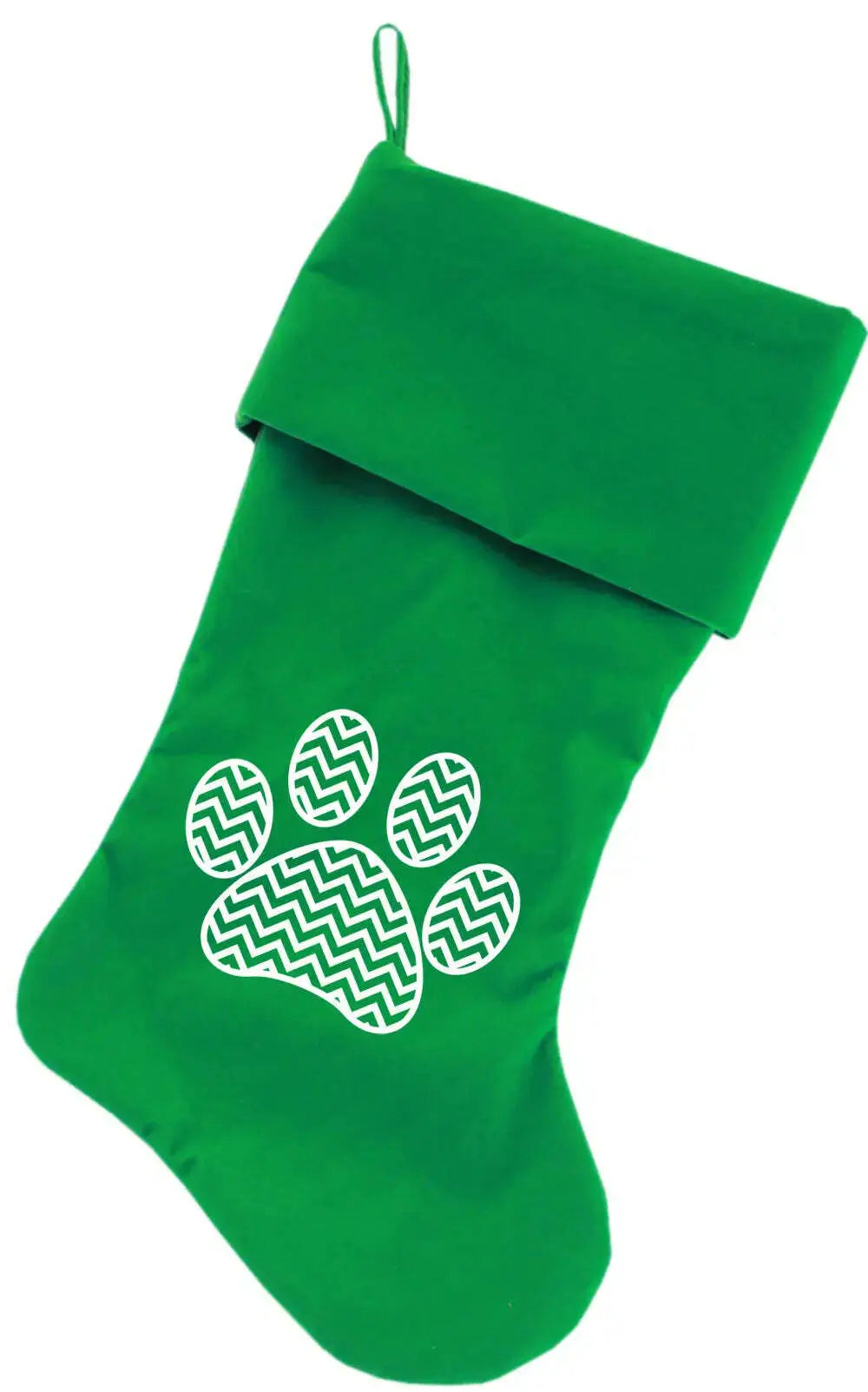 Chevron-Paw-Screen-Print-18-Inch-Velvet-Christmas-Stocking-Green-GreatEagleInc-333838342