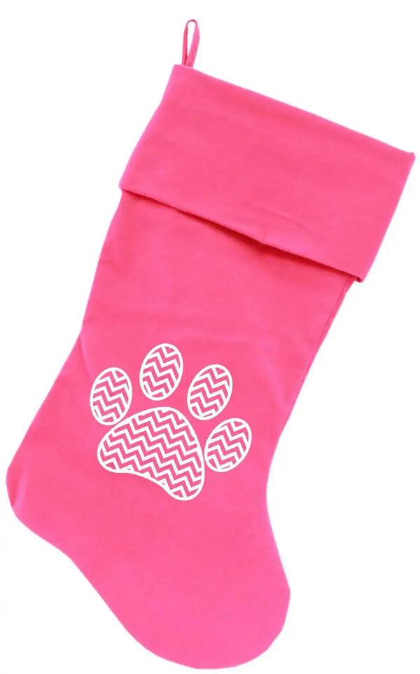 Chevron-Paw-Screen-Print-18-Inch-Velvet-Christmas-Stocking-Pink-GreatEagleInc-333826656