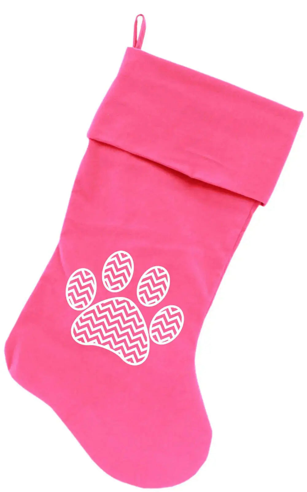Chevron-Paw-Screen-Print-18-Inch-Velvet-Christmas-Stocking-Pink-GreatEagleInc-333826656
