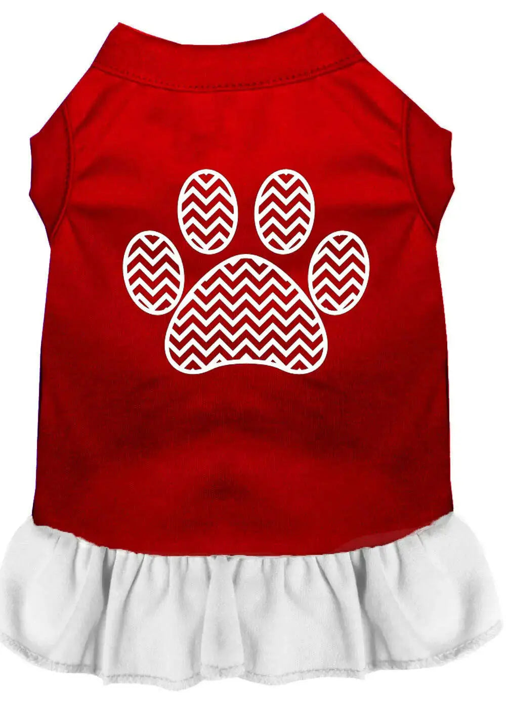 Chevron-Paw-Screen-Print-Dress-Red-With-White-Sm-GreatEagleInc-333865042