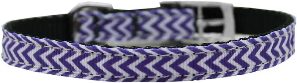 Chevrons-Nylon-Dog-Collar-With-Classic-Buckle-3-8_-Purple-Size-12-GreatEagleInc-333684463
