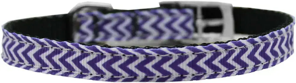 Chevrons-Nylon-Dog-Collar-With-Classic-Buckle-3-8_-Purple-Size-8-GreatEagleInc-333684380