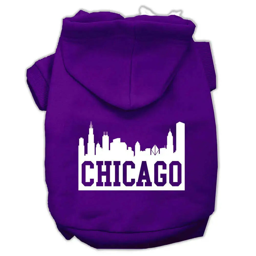 Chicago-Skyline-Screen-Print-Pet-Hoodies-Purple-Size-Sm-GreatEagleInc-319676931