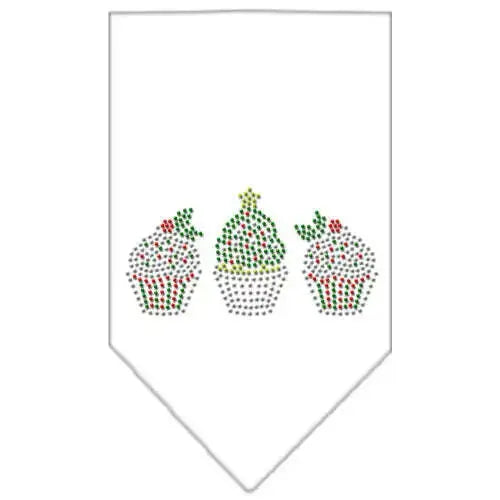 Christmas-Cupcakes-Rhinestone-Bandana-White-Large-GreatEagleInc-319318320