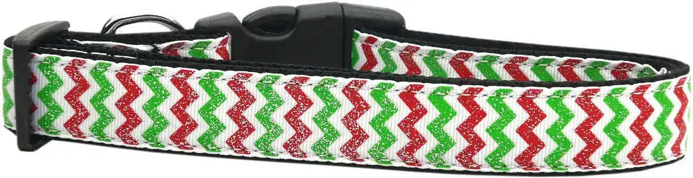 Christmas-Sparkle-Chevron-Nylon-Dog-Collar-Medium-Narrow-GreatEagleInc-320030798