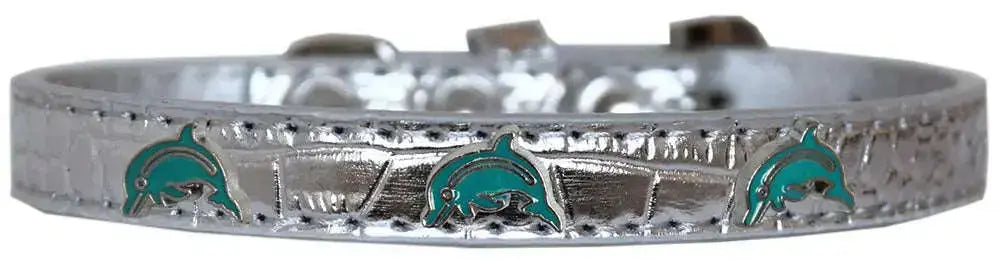 Dolphin-Widget-Croc-Dog-Collar-Silver-Size-14-GreatEagleInc-319975420