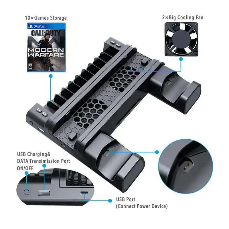 Dual-Controller-Charger-For-Playstation-4-PS4-Slim-PS4-Pro-Console-Vertical-Cooling-Stand-Charging-Station-4-Connector-GreatEagleInc-333983639