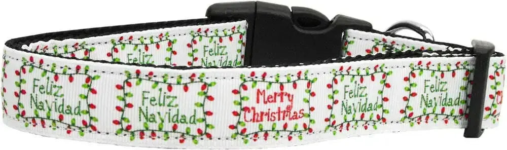 Feliz-Navidad-Nylon-Dog-Collar-Medium-Narrow-GreatEagleInc-318844533