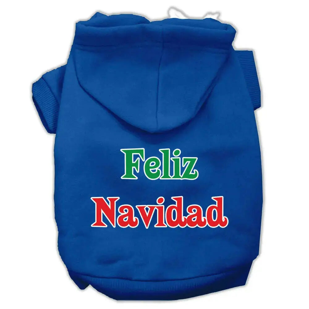 Feliz-Navidad-Screen-Print-Pet-Hoodies-Blue-Xl-GreatEagleInc-319388616