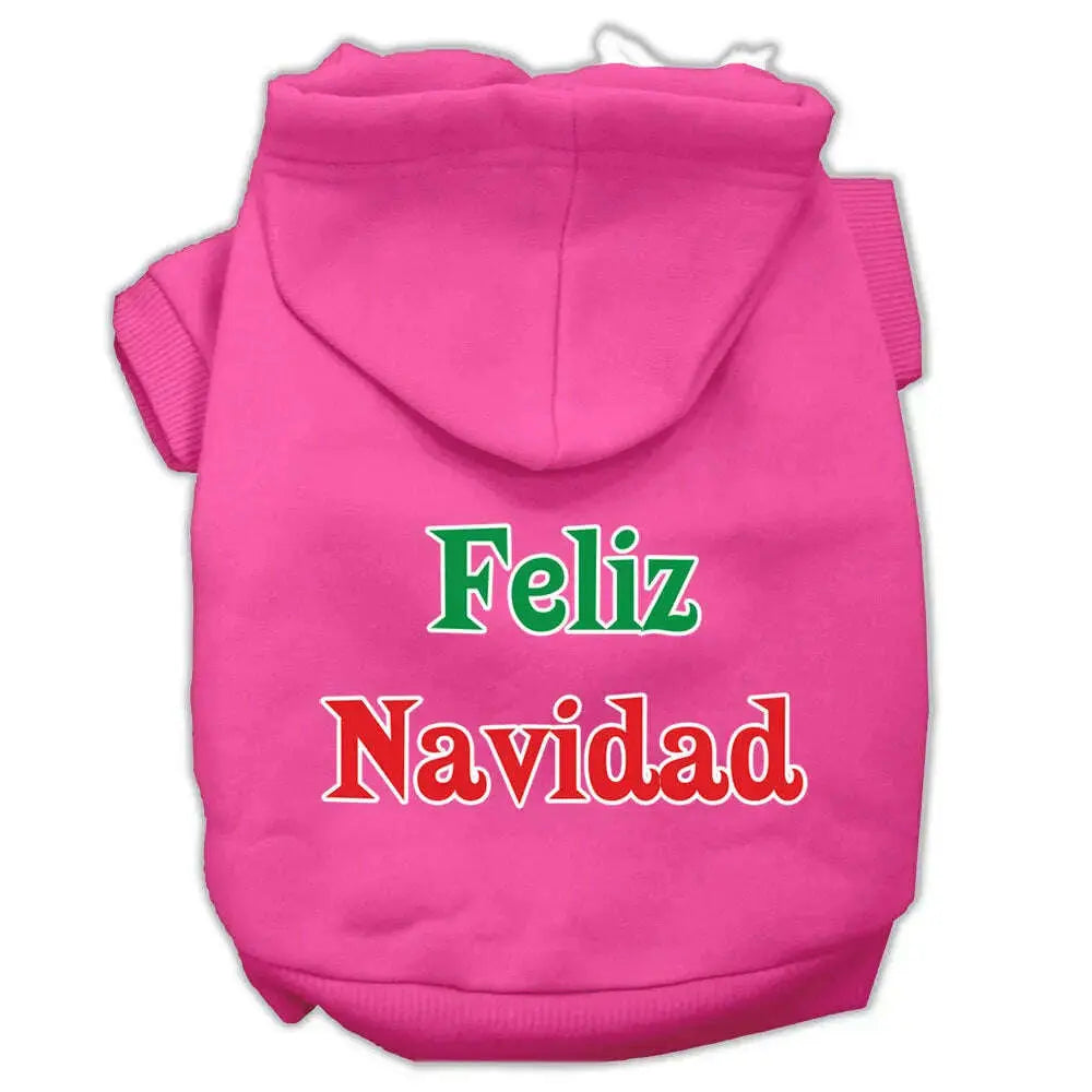Feliz-Navidad-Screen-Print-Pet-Hoodies-Bright-Pink-L-GreatEagleInc-319390729