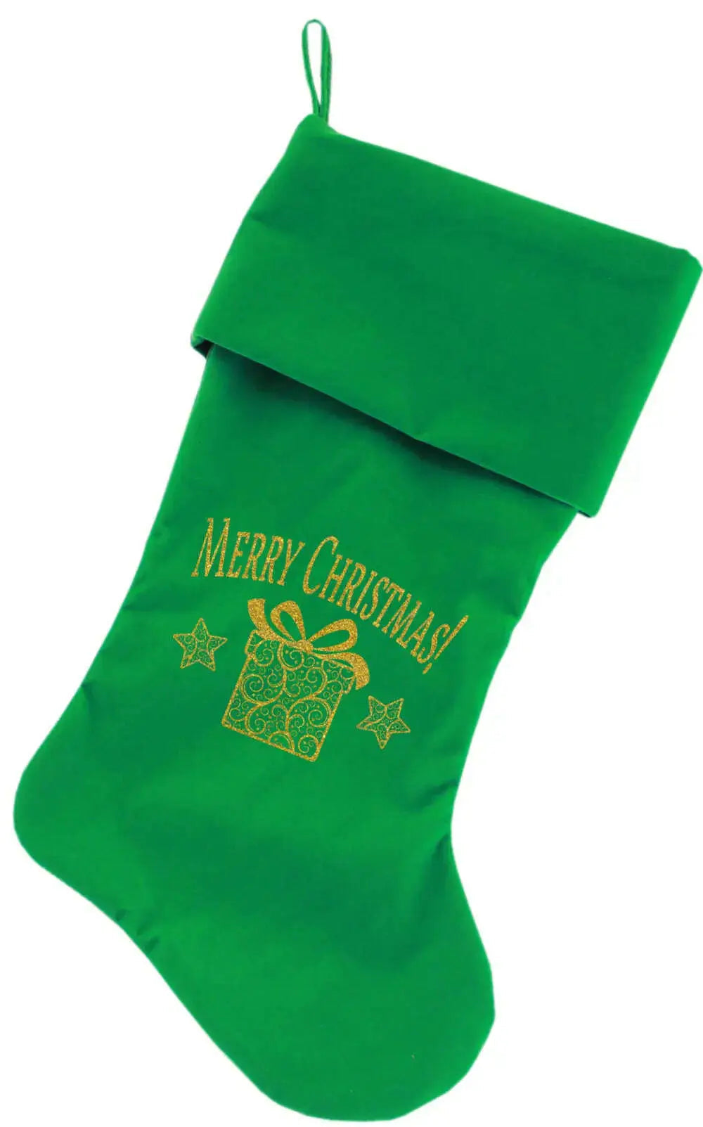 Golden-Christmas-Present-Screen-Print-18-Inch-Velvet-Christmas-Stocking-Green-GreatEagleInc-333734862