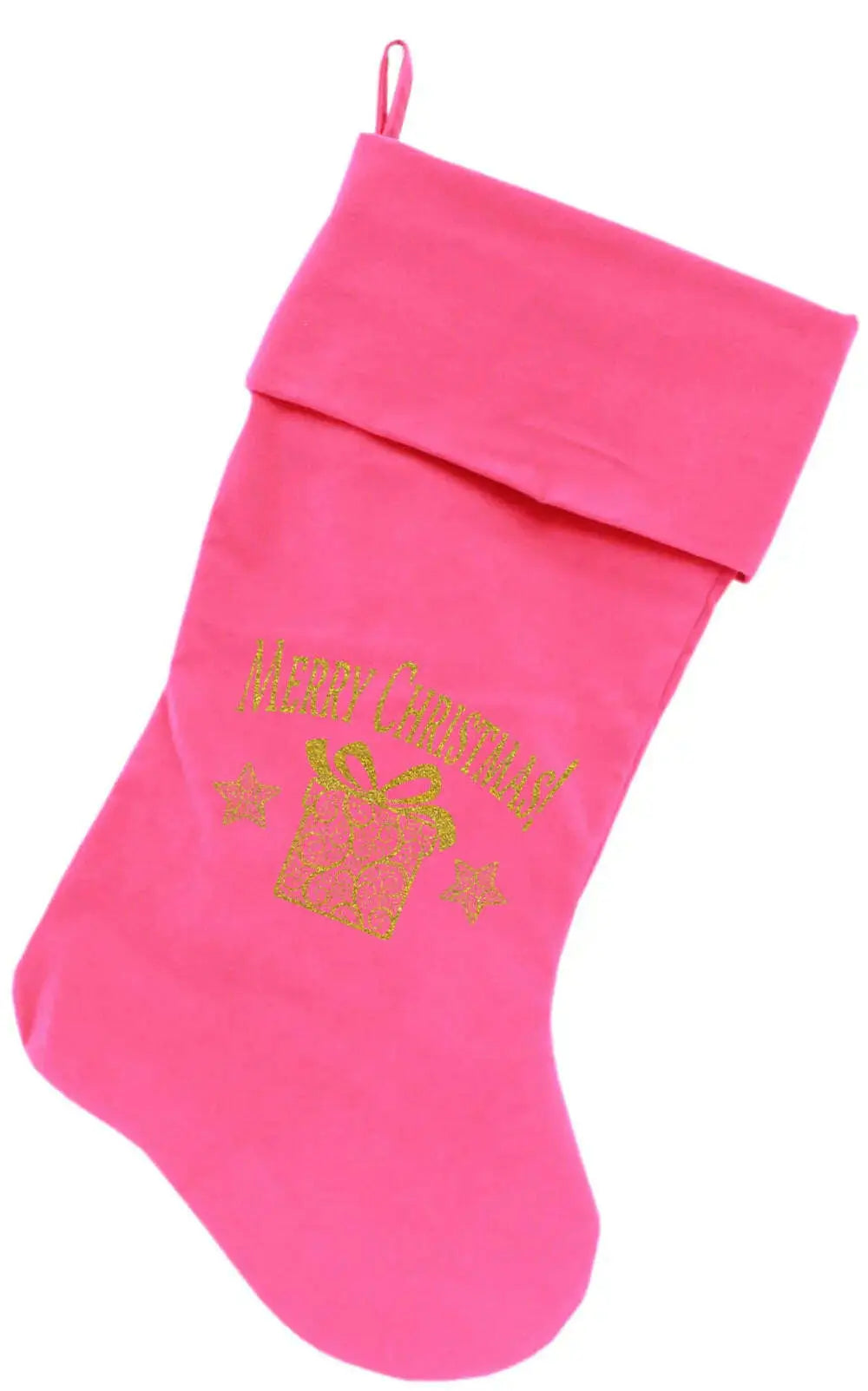 Golden-Christmas-Present-Screen-Print-18-Inch-Velvet-Christmas-Stocking-Pink-GreatEagleInc-333734734