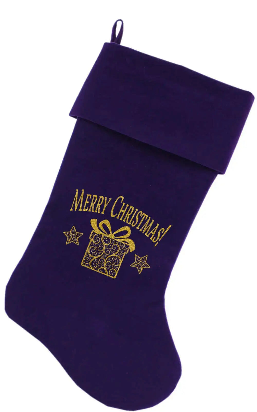Golden-Christmas-Present-Screen-Print-18-Inch-Velvet-Christmas-Stocking-Purple-GreatEagleInc-333734645