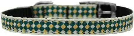 Green-Checkers-Nylon-Dog-Collar-With-Classic-Buckle-3-8_-Size-16-GreatEagleInc-333884757