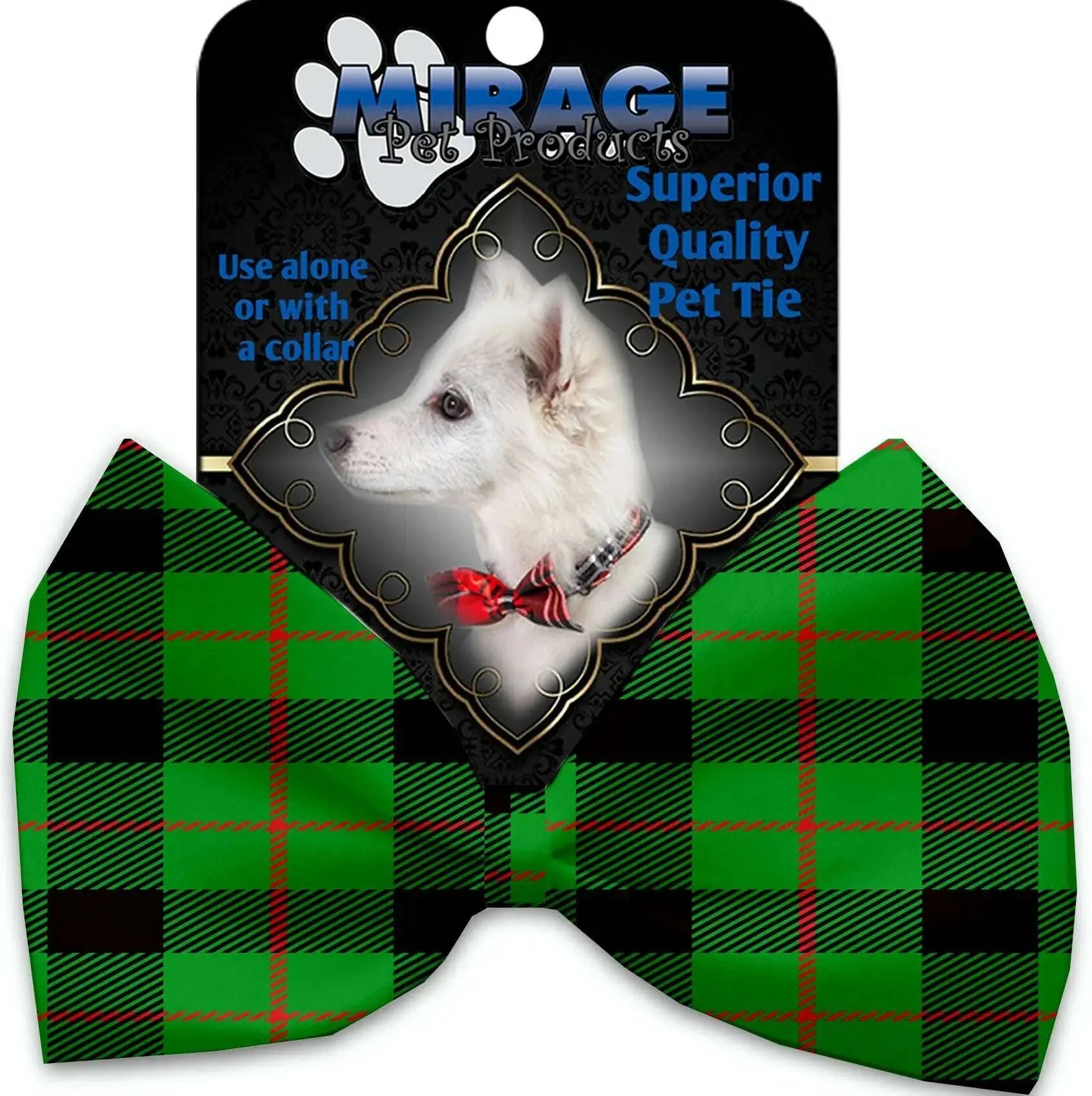 Green-Plaid-Pet-Bow-Tie-Collar-Accessory-With-Velcro-GreatEagleInc-320196926