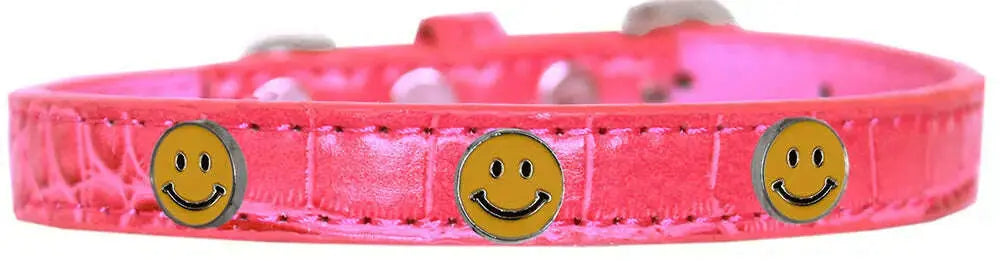 Happy-Face-Widget-Croc-Dog-Collar-Bright-Pink-Size-18-GreatEagleInc-319195630