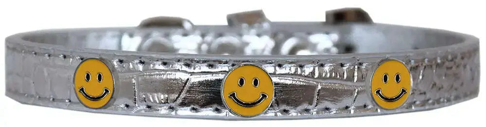 Happy-Face-Widget-Croc-Dog-Collar-Silver-Size-18-GreatEagleInc-319990352