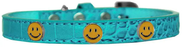Happy-Face-Widget-Croc-Dog-Collar-Turquoise-Size-10-GreatEagleInc-319990560