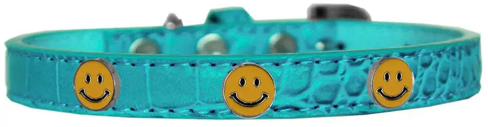 Happy-Face-Widget-Croc-Dog-Collar-Turquoise-Size-20-GreatEagleInc-319991063