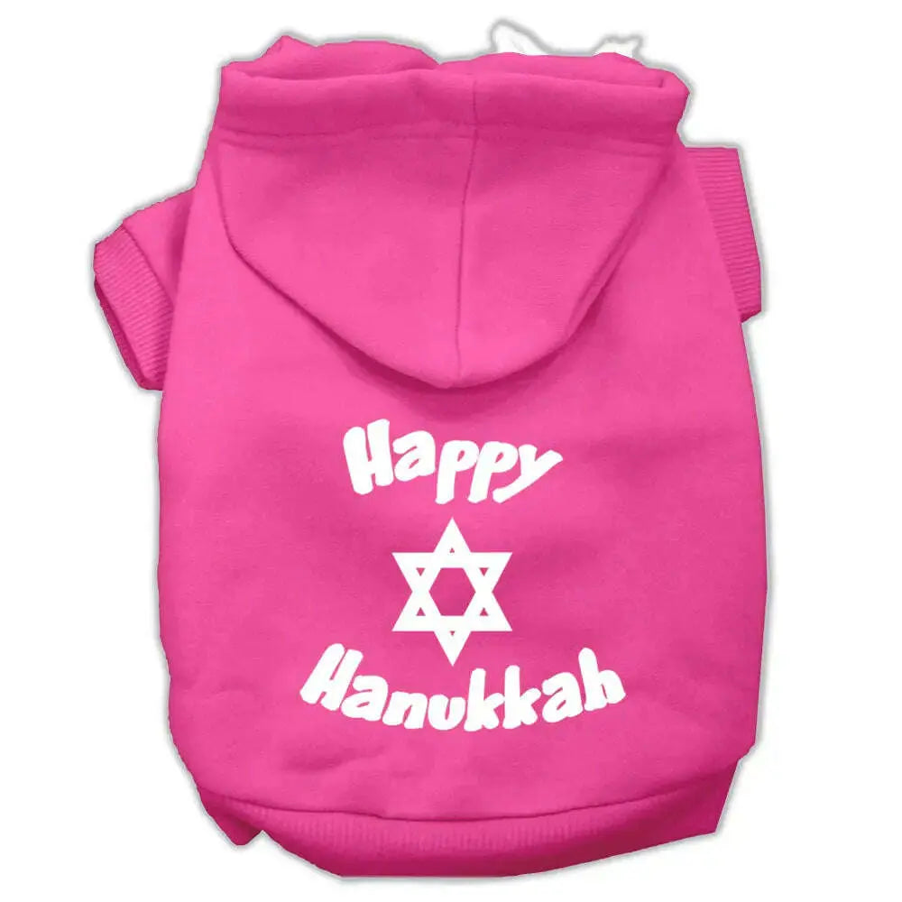 Happy-Hanukkah-Screen-Print-Pet-Hoodies-Bright-Pink-Size-Sm-GreatEagleInc-333934712