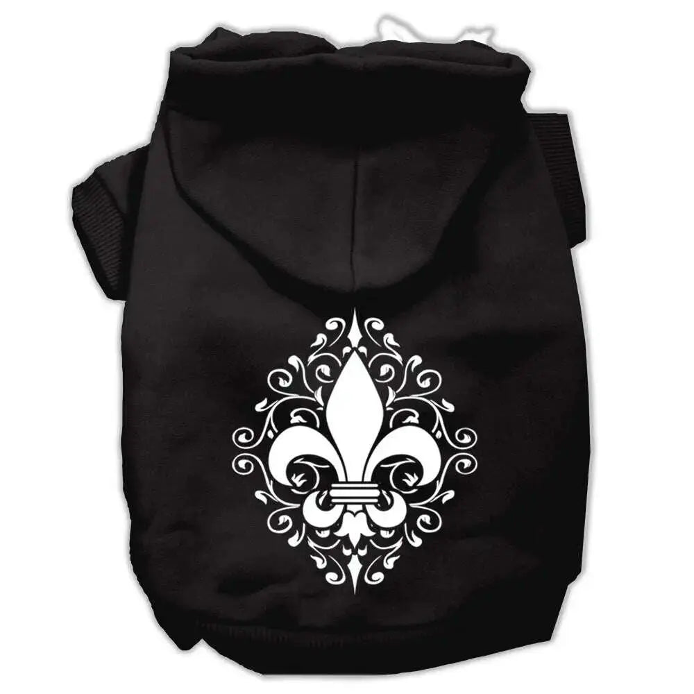 Henna-Fleur-De-Lis-Screen-Print-Pet-Hoodies-Black-Size-Lg-GreatEagleInc-333745461