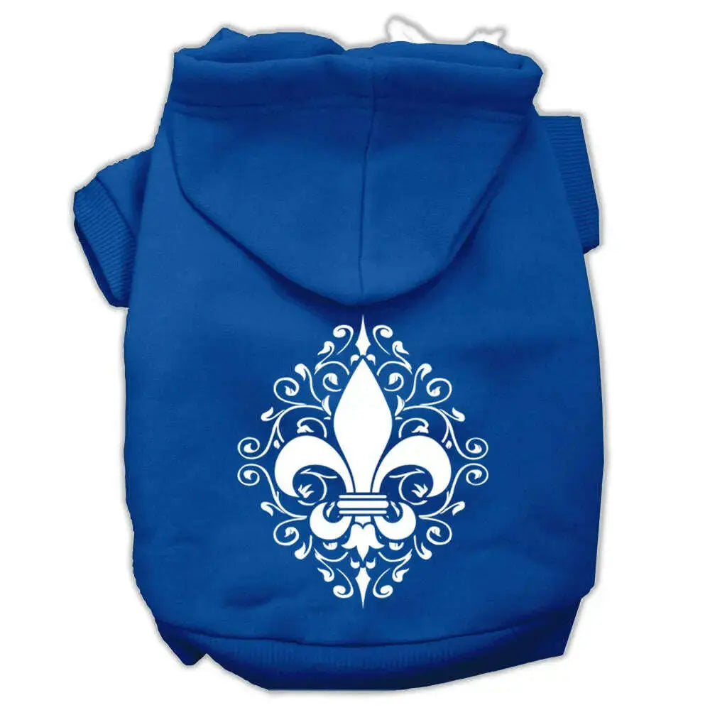 Henna-Fleur-De-Lis-Screen-Print-Pet-Hoodies-Blue-Size-Lg-GreatEagleInc-333745376