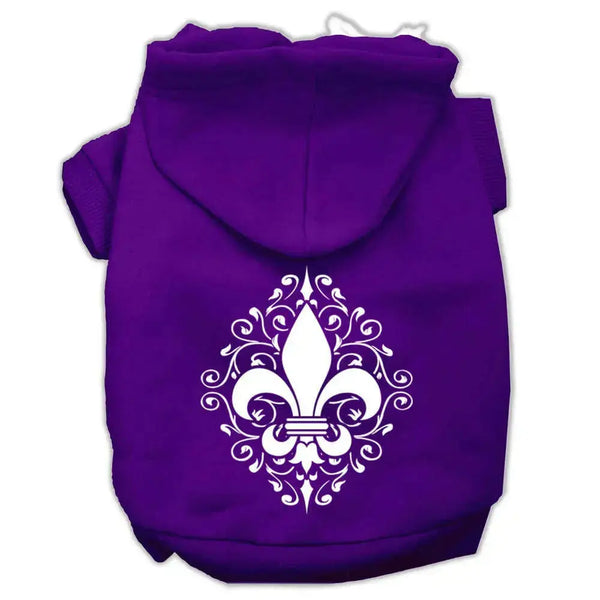 Henna-Fleur-De-Lis-Screen-Print-Pet-Hoodies-Purple-Size-Lg-GreatEagleInc-333949763