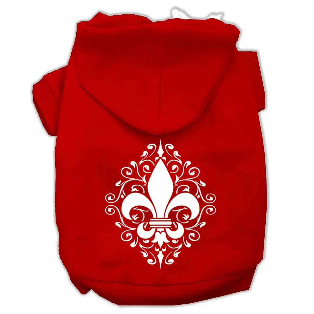 Henna-Fleur-De-Lis-Screen-Print-Pet-Hoodies-Red-Size-Lg-GreatEagleInc-333949660