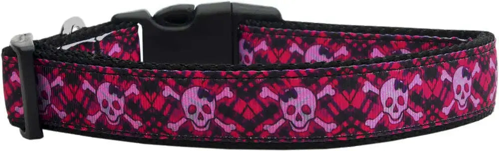 Hot-Pink-Plaid-Skulls-Nylon-Dog-Collar-Xs-GreatEagleInc-318535541