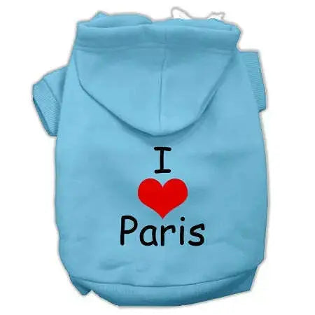 I-Love-Paris-Screen-Print-Pet-Hoodies-Baby-Blue-Size-Med-GreatEagleInc-333794095