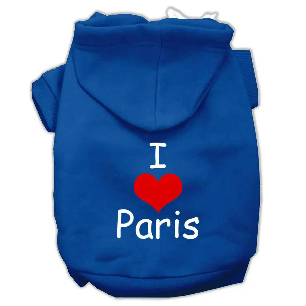 I-Love-Paris-Screen-Print-Pet-Hoodies-Blue-Size-Med-GreatEagleInc-333793947