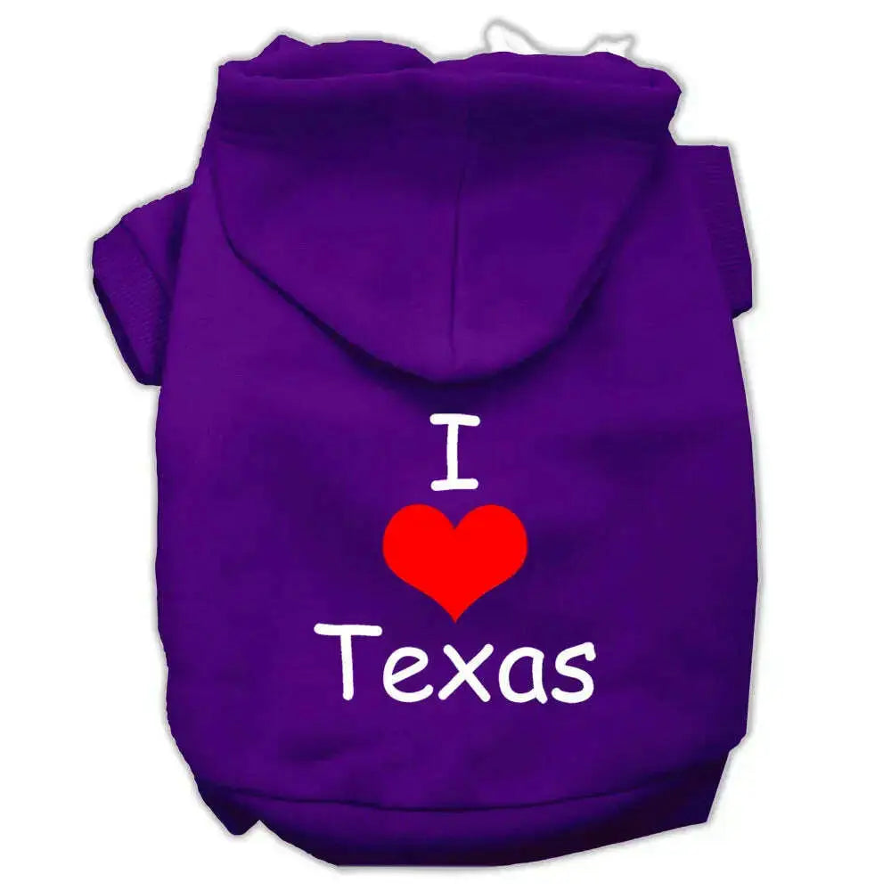 I-Love-Texas-Screen-Print-Pet-Hoodies-Purple-Size-Sm-GreatEagleInc-320161712