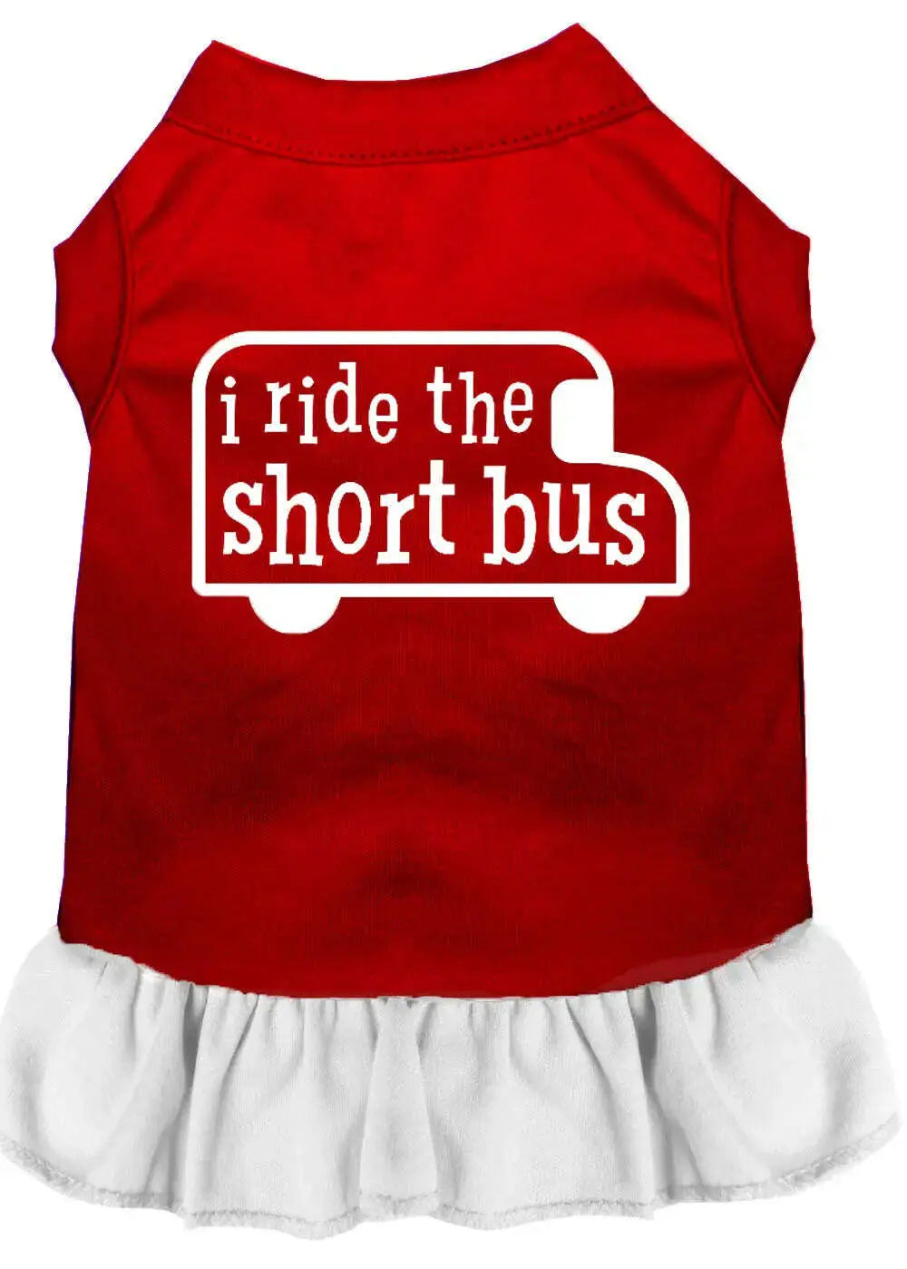 I-Ride-The-Short-Bus-Screen-Print-Dress-Red-With-White-Lg-GreatEagleInc-318701019