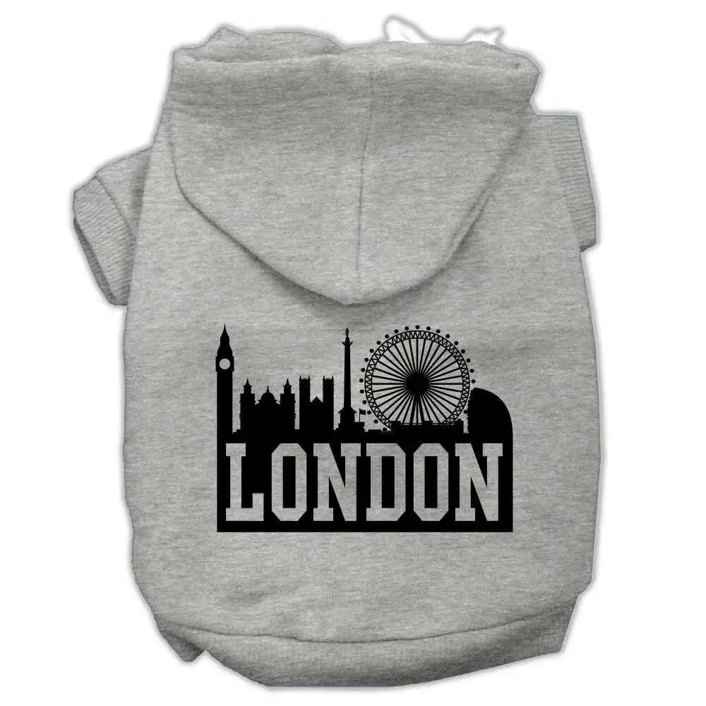 London-Skyline-Screen-Print-Pet-Hoodies-Grey-Size-Lg-GreatEagleInc-319671236