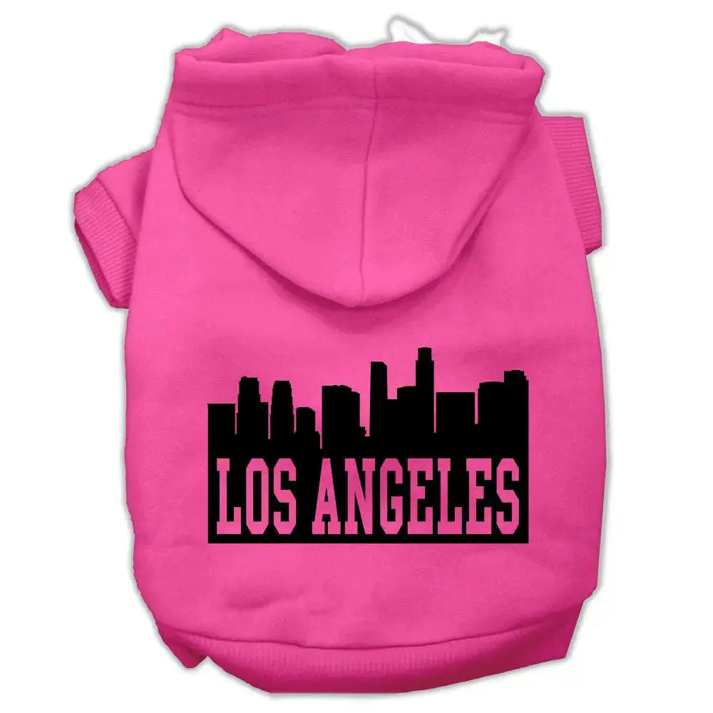 Los-Angeles-Skyline-Screen-Print-Pet-Hoodies-Bright-Pink-Size-Med-GreatEagleInc-319664648