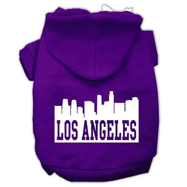Los-Angeles-Skyline-Screen-Print-Pet-Hoodies-Purple-Size-Sm-GreatEagleInc-319663439