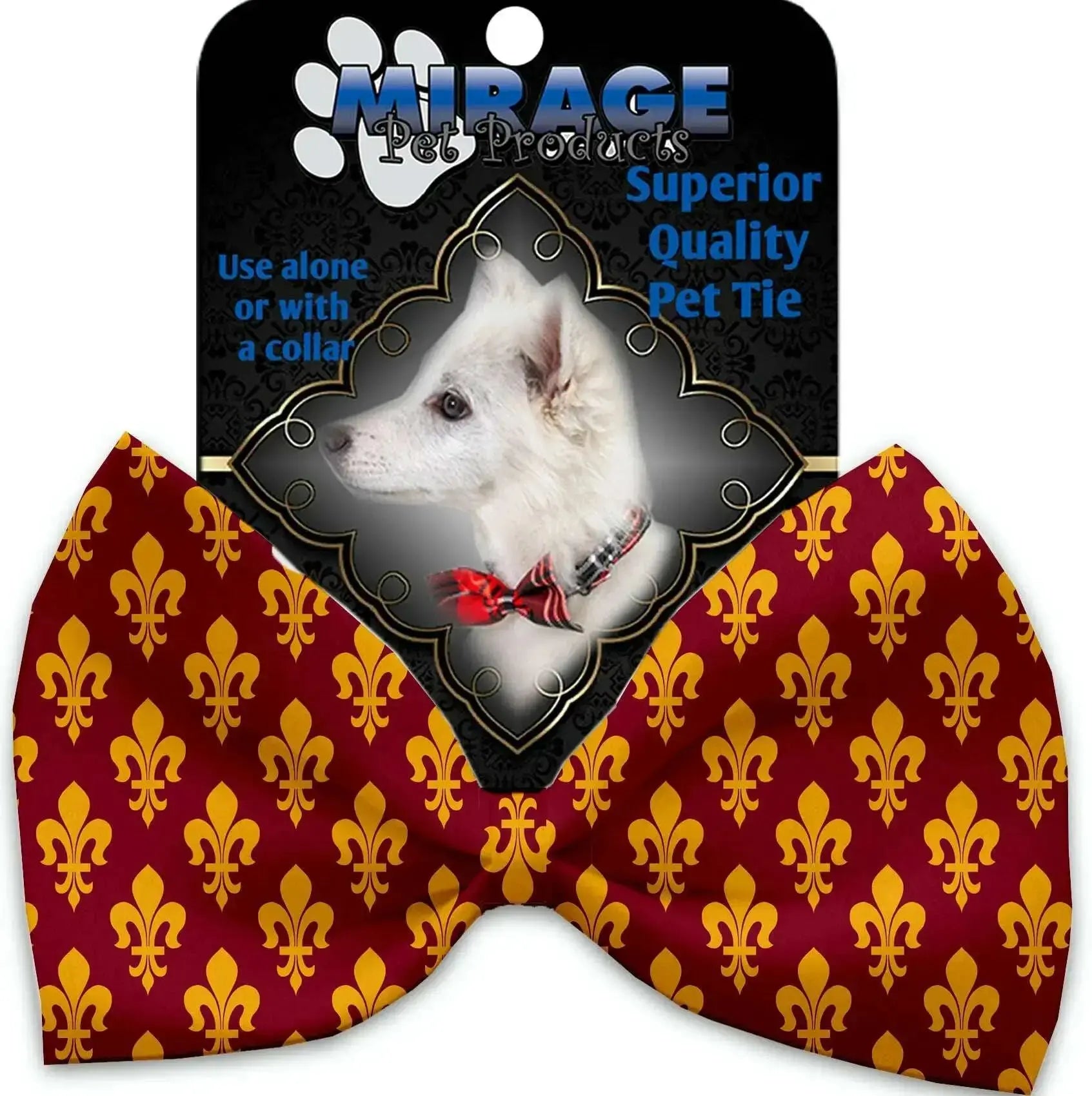 Maroon-Fleur-De-Lis-Pet-Bow-Tie-Collar-Accessory-With-Velcro-GreatEagleInc-318587943