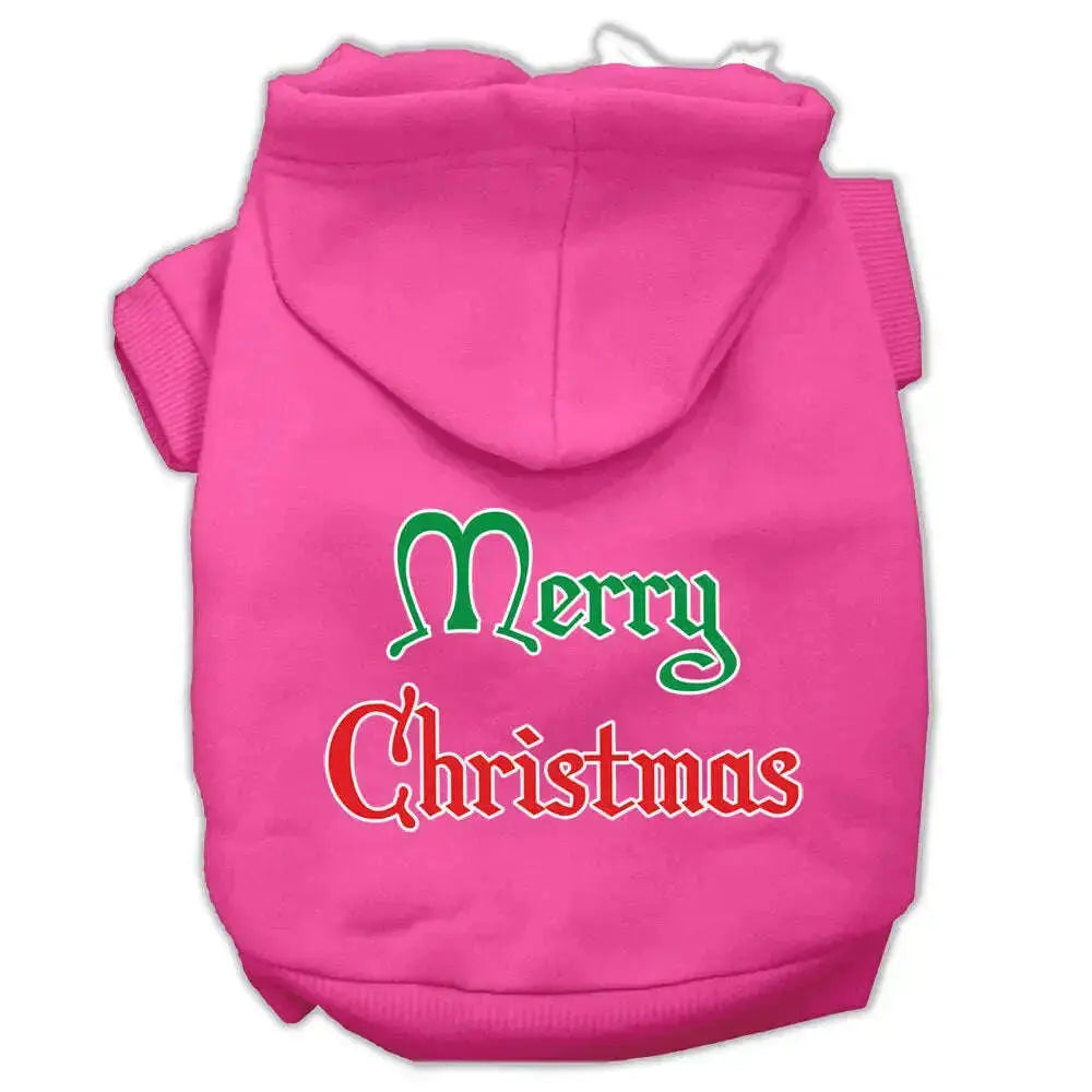 Merry-Christmas-Screen-Print-Pet-Hoodies-Bright-Pink-Size-Lg-GreatEagleInc-319372162