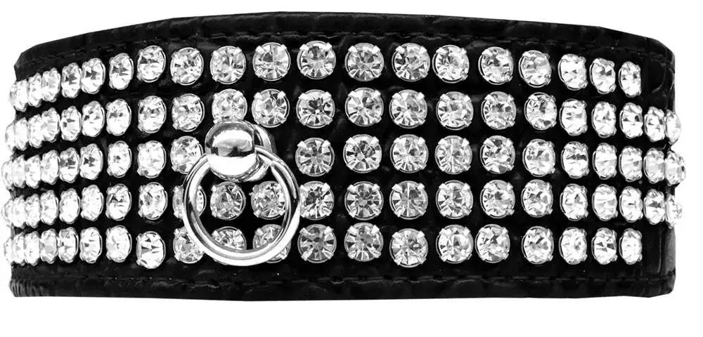 Mirage-5-Row-Rhinestone-Designer-Croc-Dog-Collar-Black-Size-16-GreatEagleInc-334345764