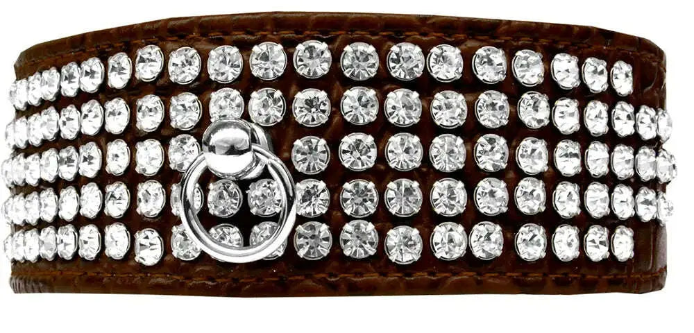 Mirage-5-Row-Rhinestone-Designer-Croc-Dog-Collar-Chocolate-Size-14-GreatEagleInc-334346461