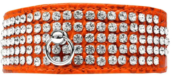 Mirage-5-Row-Rhinestone-Designer-Croc-Dog-Collar-Orange-Size-24-GreatEagleInc-334347784