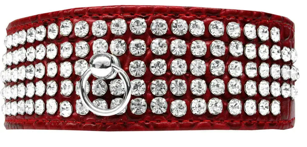 Mirage-5-Row-Rhinestone-Designer-Croc-Dog-Collar-Red-Size-14-GreatEagleInc-334348823