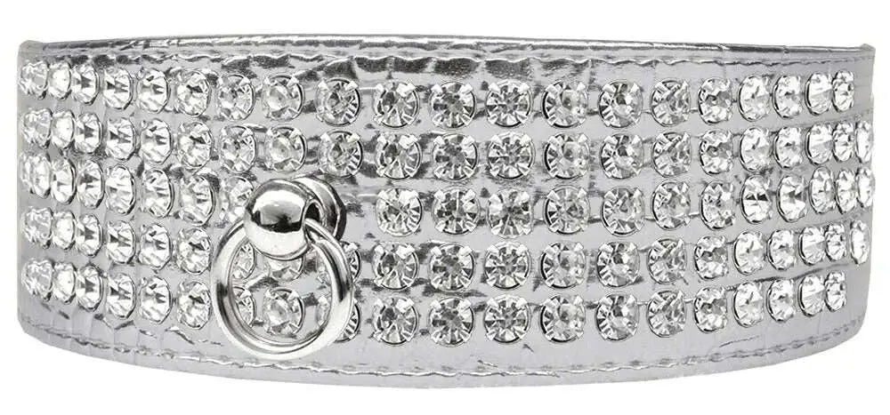 Mirage-5-Row-Rhinestone-Designer-Croc-Dog-Collar-Silver-Size-22-GreatEagleInc-334350034