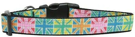 Multi-color-Uk-Flag-Nylon-Dog-Collar-Medium-Narrow-GreatEagleInc-318642435